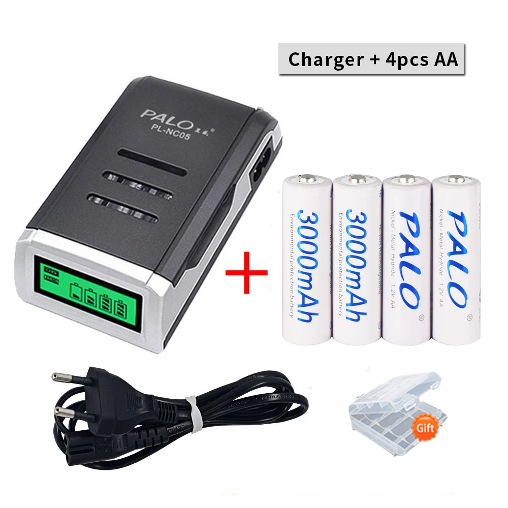 

PALO 1.2V NI-MH AA Rechargeable Batteries 3000mAh AA Cell + LCD Smart Battery Charger for AA/AAA Rechargeable Battery