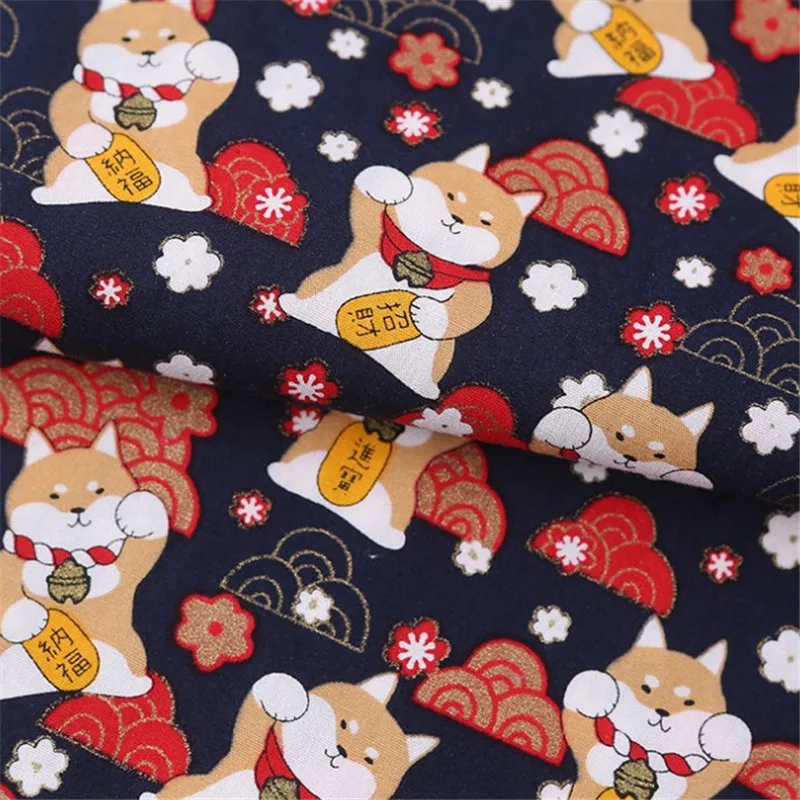 Cute Japanese Style Metallic Cartoon Puppy Design Cotton Fabric 100% Pure for Decoration Children Clothing