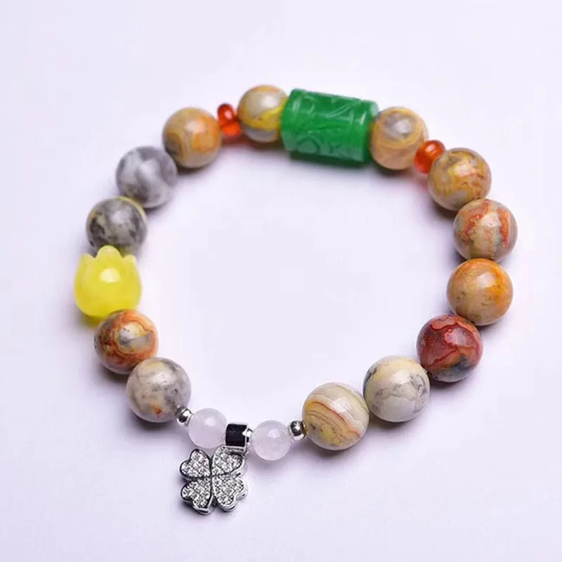 

Natural Crazy Agate Bracelet Round Beads Crystal Healing Stone Fashion Women Men Jewelry Gift