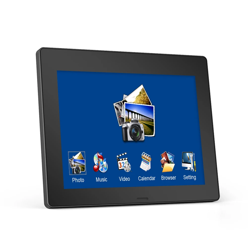 Porta-retratos digital com tela espelhada mágica de 8 polegadas, reprodutor de vídeo USB SD em loop