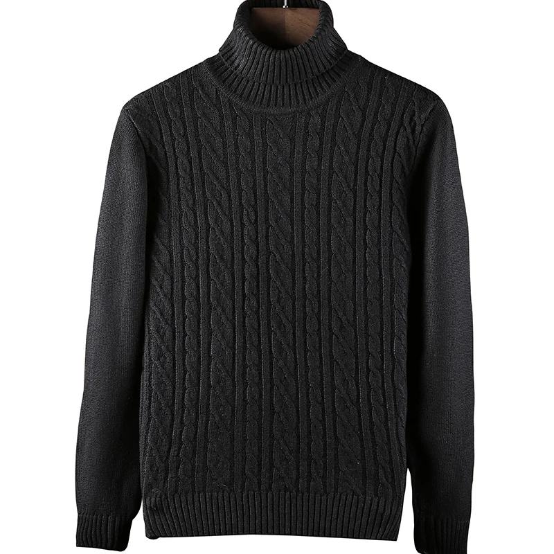 Brand Fashion Men Turtleneck Sweaters Solid Color Male Warm Knitted Pullovers Black Brown Autumn Winter Clothing Size M-3XL