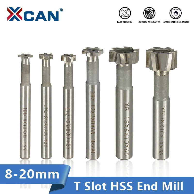 XCAN T Slot Milling Cutter 8-20mm HSS End Mill for Metal HSS Woodruff Key Seat Router Bit CNC Machine Milling Tool Router Bit