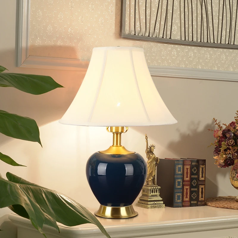OURFENG Modern Table Lamp Ceramic LED Decorative Brass Bedside Desk Light  For Home Study Foyer Office Bed Room
