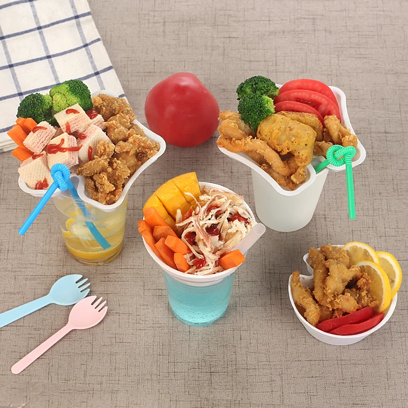 Disposable Flower Shape Snack Holder on Cup, Creative Steak Bowl, Cola Cup Holder, Fried Food Tray, Popular Take-out Tools