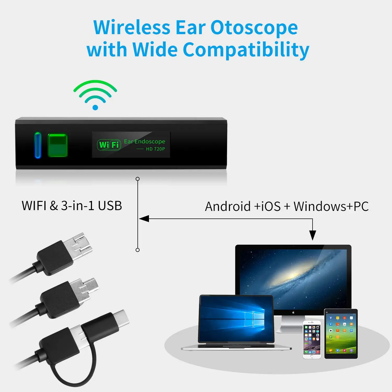 Wifi Otoscope 5.5mm Ear Cleaner Endoscope for Android Phone Iphone 3 in 1 Ear Inspect Camera 720P Earpicker Wireless Otoscopio