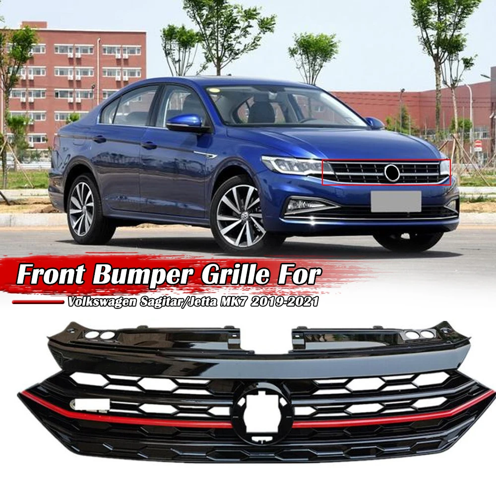 Front Bumper Racing Grille For VW Jetta MK7 / Sagitar 2019 2020 Front Honeycomb Grille GLI Style Glossy Racing Grills