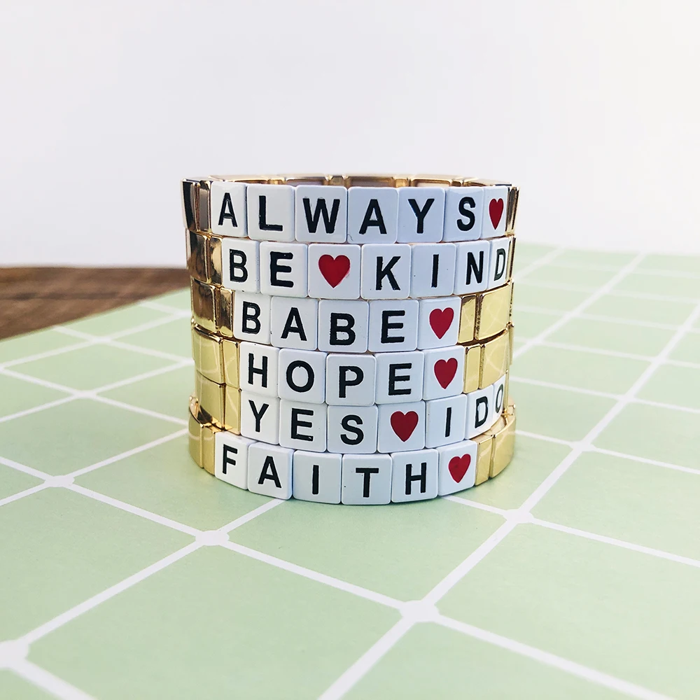 New Fashion Gold Color Enamel Tile Mama Elasticity Bracelet Gold Mom Bracelet Mothers Day Gift New Mama Handmade Gifts
