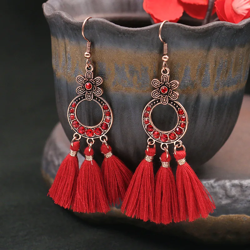 Vintage Peking Opera Earrings for Women Ethnic Chinese Fashion Jewelry New Year Wedding Red Tassel Earrings  Anniversary Gift