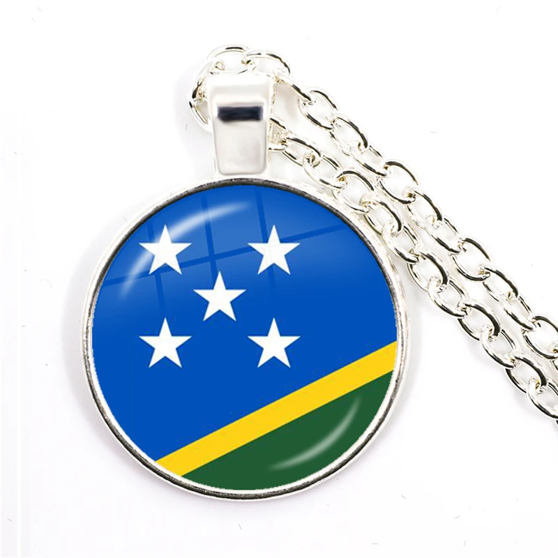 Solomon Islands,Vanuatu,Tuvalu,Fiji,Samoa,Kiribati,Tonga National Flag 25mm Glass Cabochon Pendant Necklace Jewelry for Gift