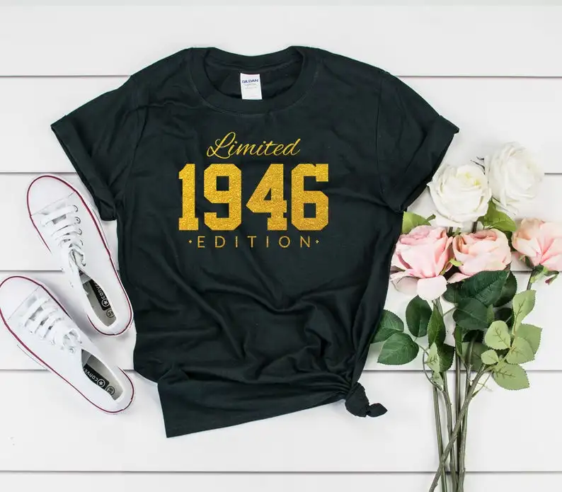 Rose gold-75th birthday gift limited edition 1946 birthday T-shirt gift for her and him, 75th party shirt summer cotton unisex