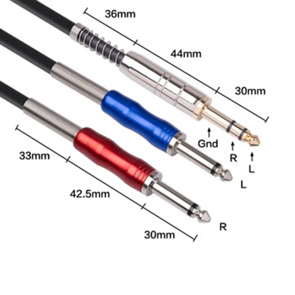 오디오 케이블 안정적인 전송 간섭 방지 양방향 6.35mm 남성-스피커 용 듀얼 단일 트랙 오디오 와이어