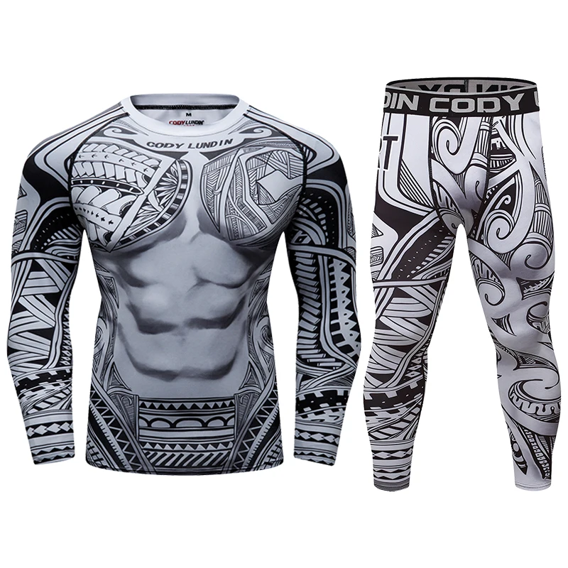 Cody Lundin Men Running Sport Suit Boxing Rashguard Leggings Men's 3D Printed MMA Suit Males Tracksuit Cool Jiu jitsu BJJ Kits