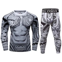 Cody Lundin kombinezon sportowy z nadrukiem sublimacji dres męski Gym Rashguard legginsy do biegania Jiu Jitsu bokserski zestaw ubrań MMA fajny