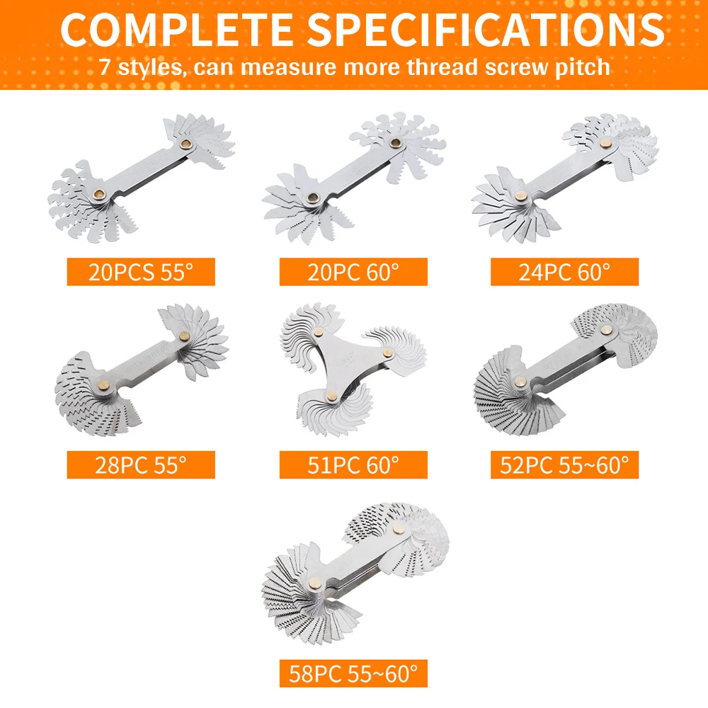 Прибор для измерения шага резьбы, измеритель шага лезвия, складной, из нержавеющей стали, 55-60 градусов