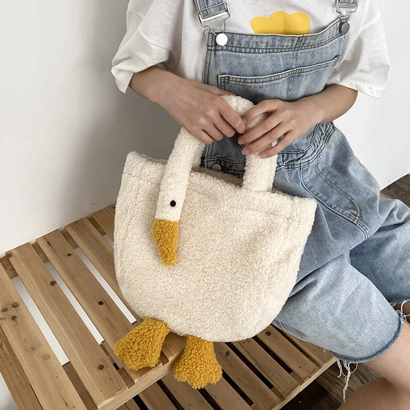 Cute Animal Women\'s Plush Handbags Retro Lamb Furry Female Shoulder Messenger Bags Student Girls Portable Purse Tote Shopper Bag