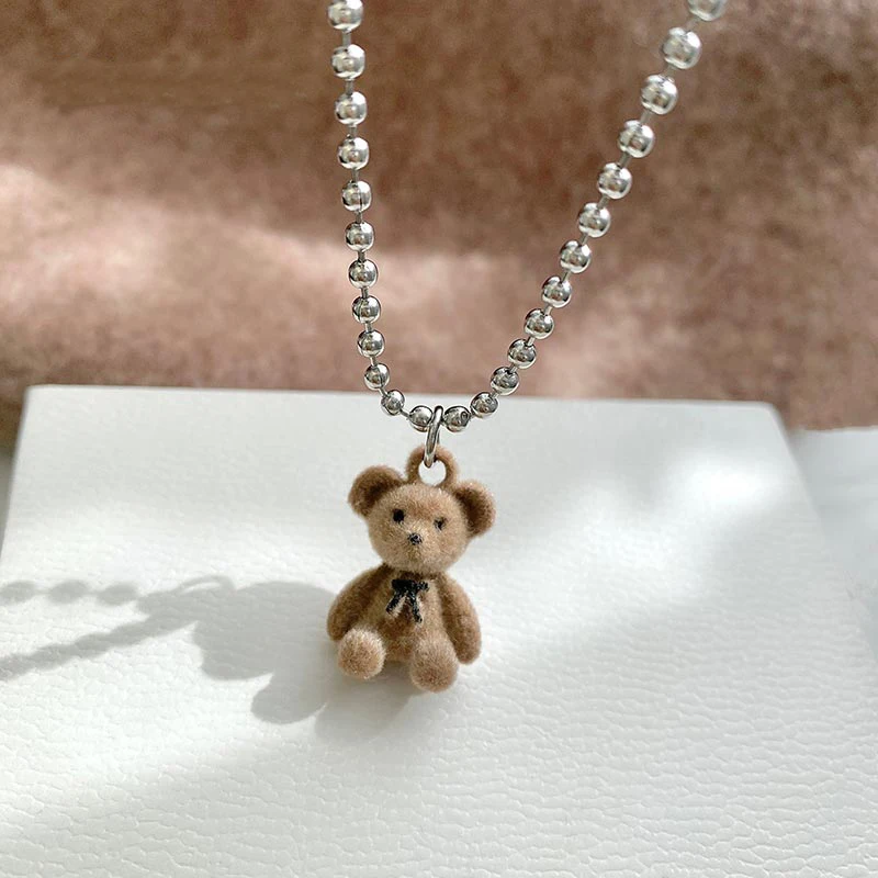 2021 New CuteTeddy Bear Pendant Necklaces Choker for Women Girls Trendy Sweater Collar Neck Chain Cute New Year Choker Jewelry