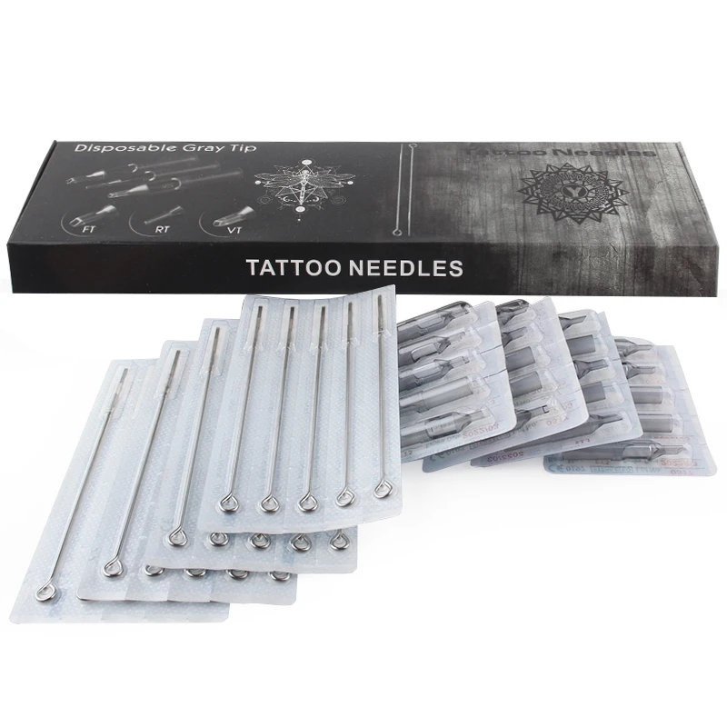 

20Pcs Stainless Steel Tattoo Needles Set With 20Pcs Disposable Tattoo Tips Tubes Set Sterile Nozzle Semi-Permanent Gray