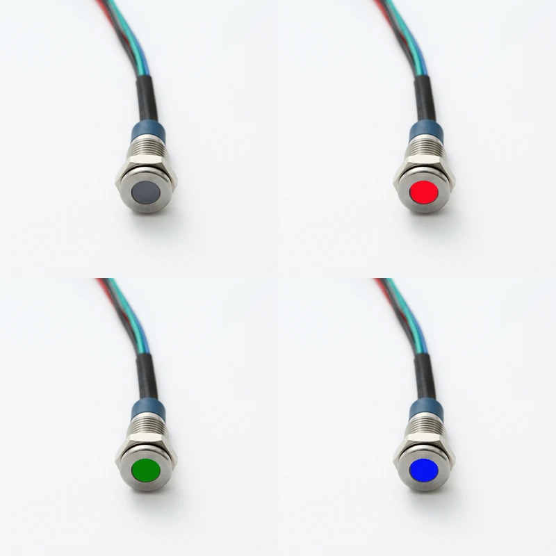 ELEWIND cabeza plana 8mm 10MM 12MM metal IP67 sellado RGB luz indicadora led de tres colores lámpara piloto de señal con cable de 15cm