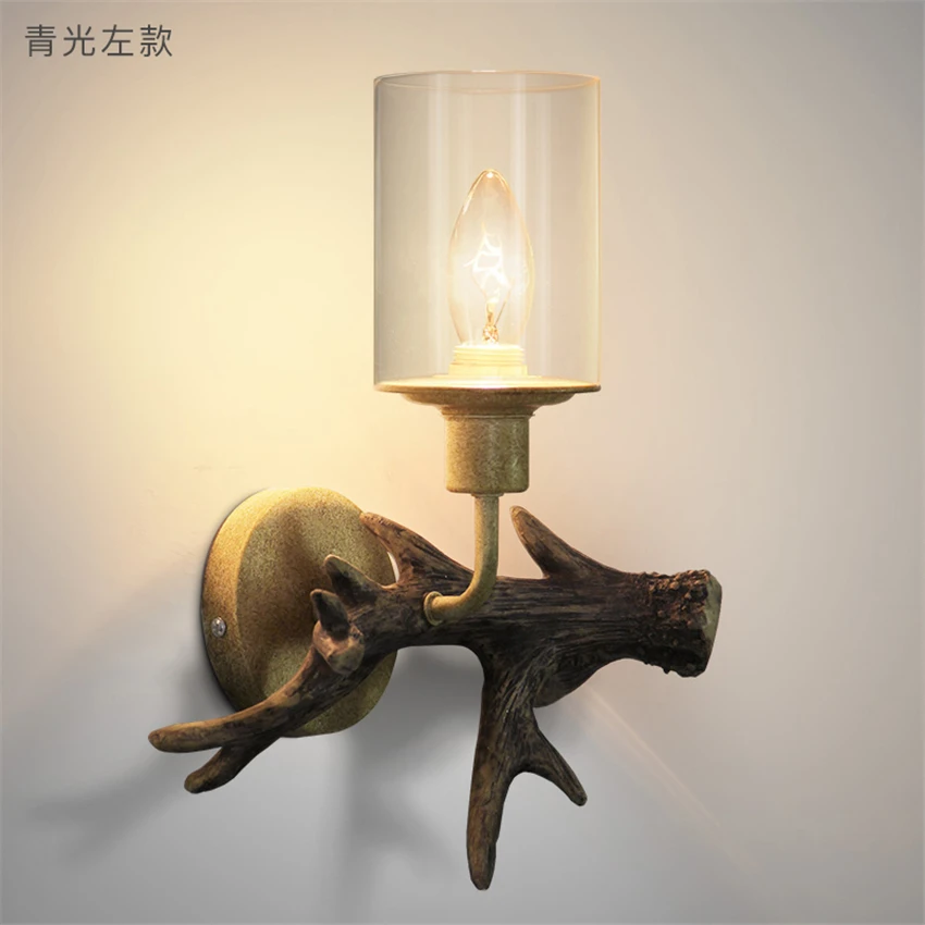 

American country antler branch wall lamps living room bedroom dining room retro bedside glass wall sconces lights decor lighting