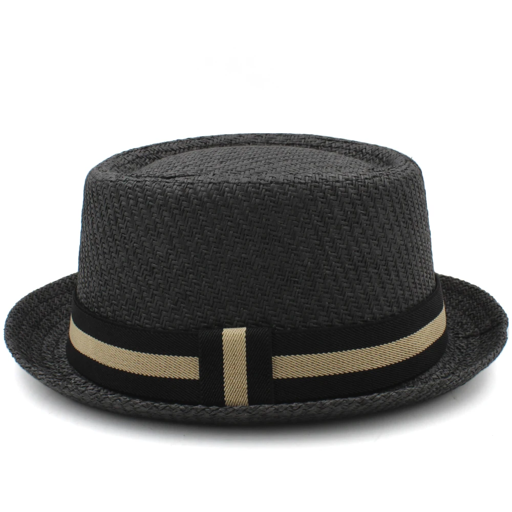 Men Women Classical Straw Pork Pie Hats Fedora Sunhats Trilby Caps Summer Boater Street Outdoor Travel Party Size US 7 1/4 UK L