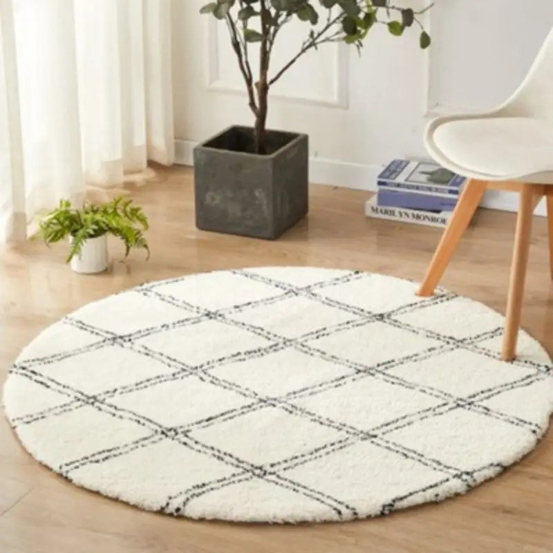 

Turkish Moroccan Rug Black and White Round Rugs for Bedroom India Cotton Woven Rug Black White Geometric Carpet Nordic Plush Rug