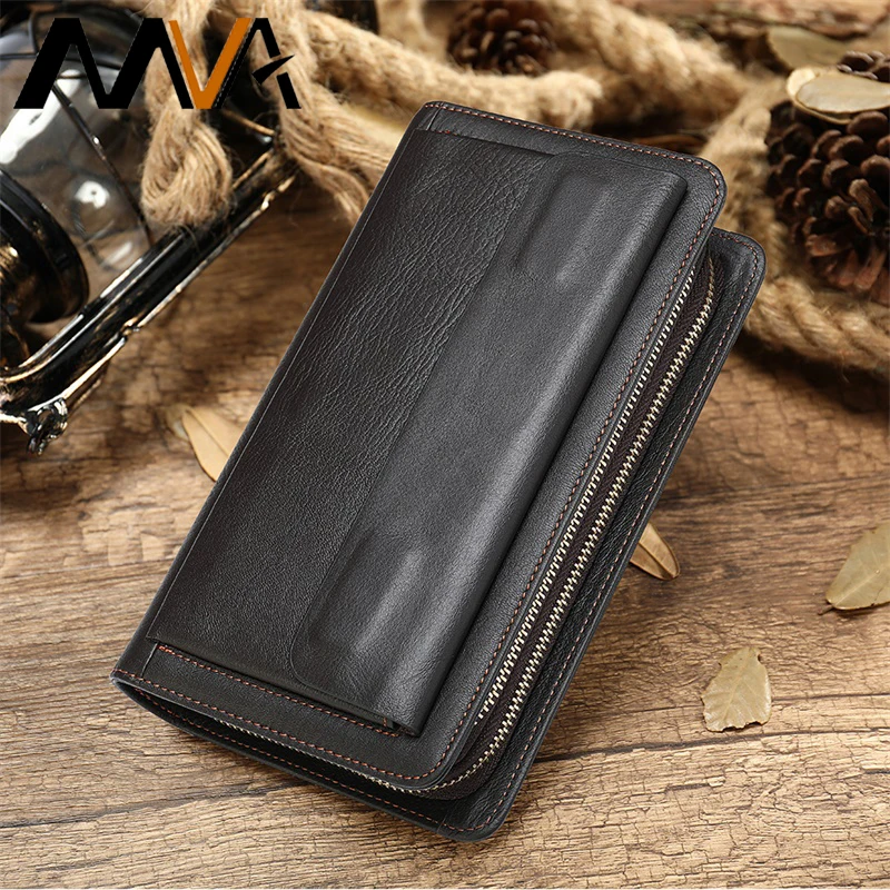 MVA Clutch Male Genuine Leather Wallets with Coin Pocket Man Clutch Bag Leather Wallet Men Long Phone Wallet Clamp bag for money