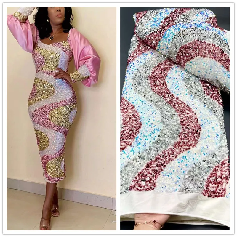 

Popular design With sequin Form- embroidery French stretch mesh lace Nigerian fabric lace for wedding dress evening dresses