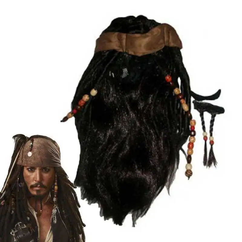 Wig Pirates Caribbean Jack Sparrow Captain Costume Accessories Wigs Beards Sets For Party Cosplay Costume Halloween