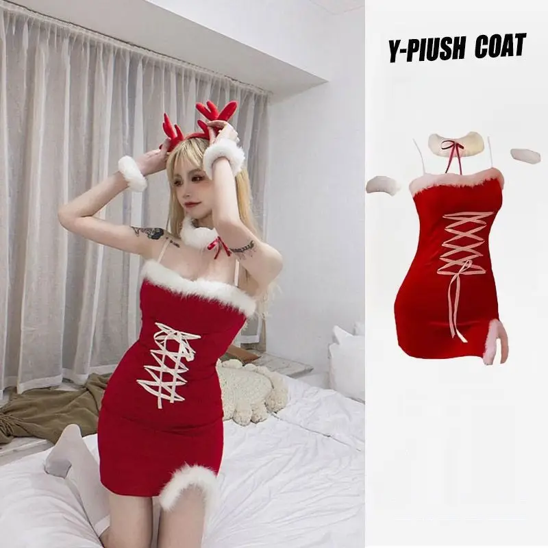 

2021 new slightly fat Spice Girl Uniform suspender dress women's autumn and winter large Christmas sexy party party party dress