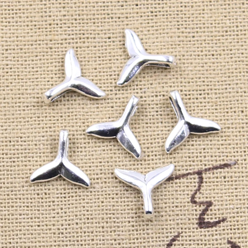 50pcs Charms Whale Tail 10x10mm Antique Silver Color Pendants Making DIY Handmade Tibetan Finding Jewelry