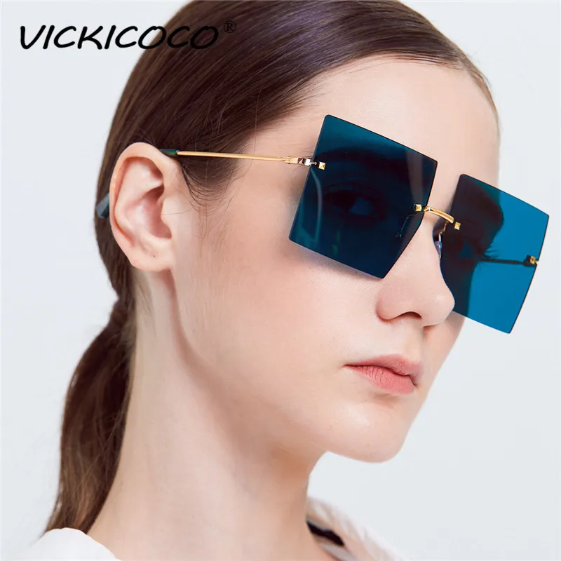 Oversized Rimless Ladie's Squre Steampunk Sunglasses Retro Sun Glasses Women Fashion Pink Color Big Frame Eyeglasses Eyewear