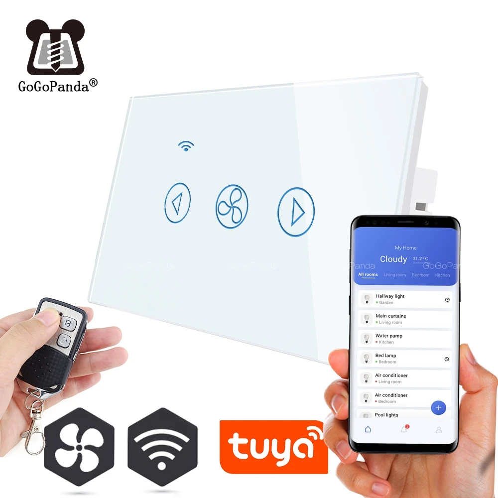 US Standard Touch Dimmer Fan Switch Wifi Tuya App + Remote Control 1 Gang Wall Smart Automation Switch 220V Speed Phone Adjust