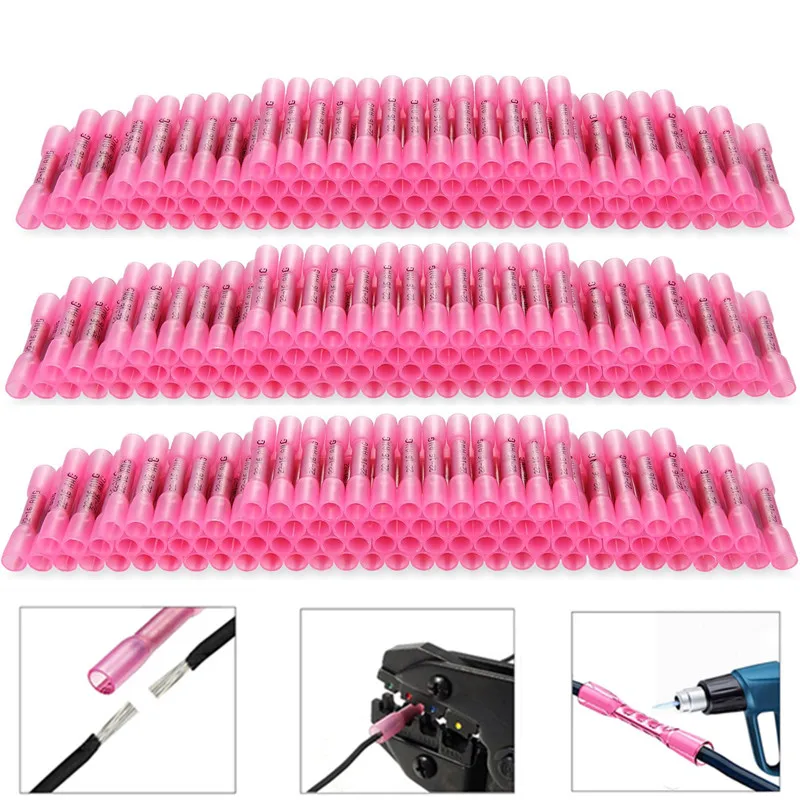 500/100 adet ısı büzüşmeli popo sıkma terminalleri elektrik teli terminali kırmızı su geçirmez yalıtımlı mühür tel konnektörleri 22-16 AWG