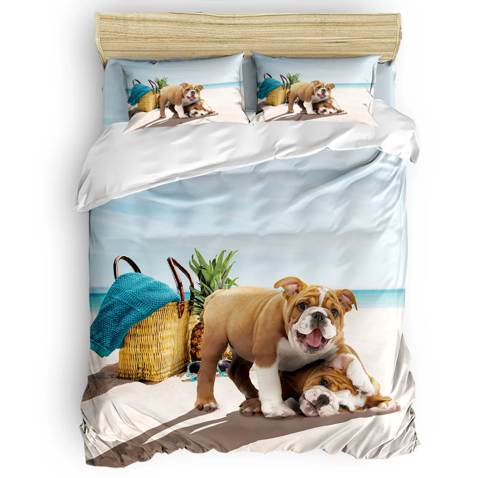 Beach Sand Pineapple Animal Cute French Bulldog Play Duvet Cover Set Bed Sheet Pillowcase Bedroom Comforter Bedding Sets