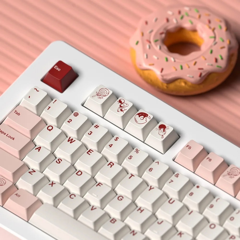 Rosa Weiß Tastenkappen Mechanische Tastatur Kirsche Profie Höhe Dessert Dye Sublimation Anzug 68 84 87 96 104 Schlüssel GK61 Anne pro 2