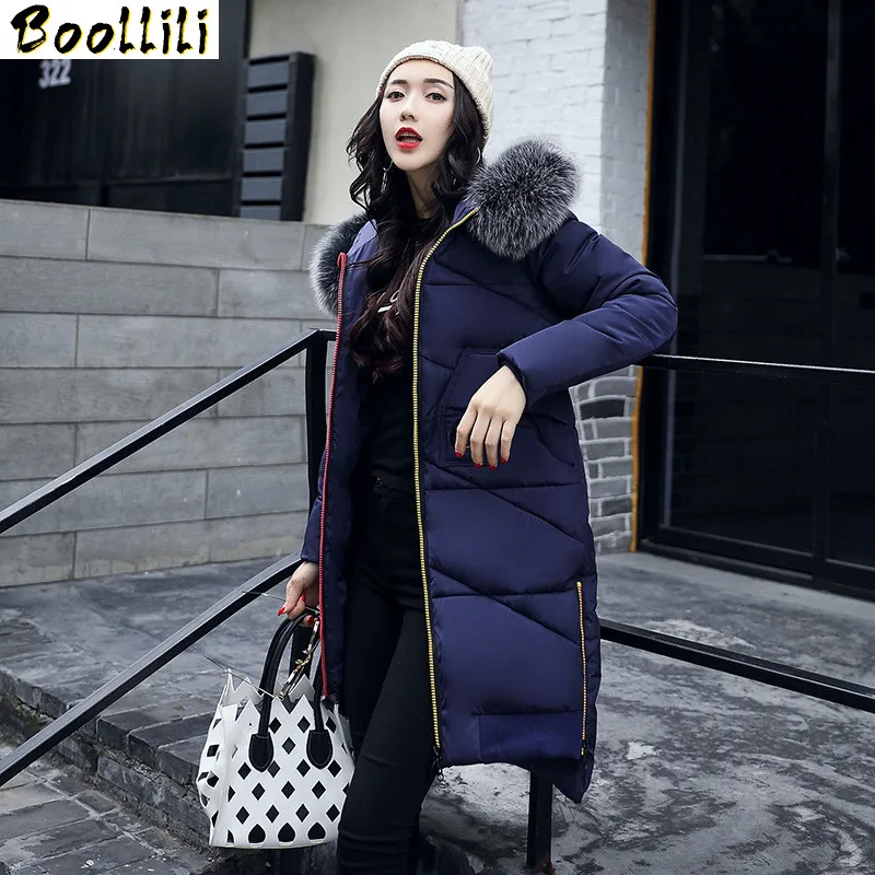 

Quality Boollili High Parkas 2023 Wadded Cotton Coat Female Slim Fur Collar Hooded Parka Winter Jacket Women Abrigo Mujer