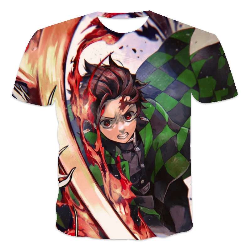 

New Men's 3D T-shirt Demon Slayer Kimetsu No Yaiba Tanjirou Nezuko Anime Retro Color Full body Print Man T Shirt Size Street Top