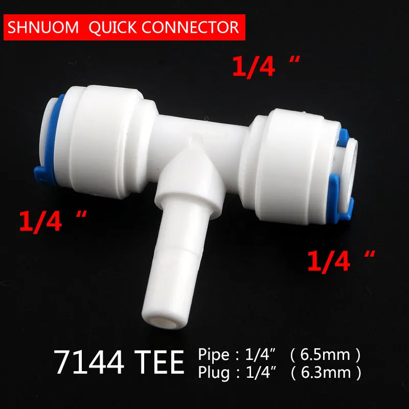 1/4'' PE Quick Connect 1/4'' Middle Bolt Tee 7011 Pipe 3 Way Hard Plug Joint Aquarium RO Water Filter Reverse Osmosis System