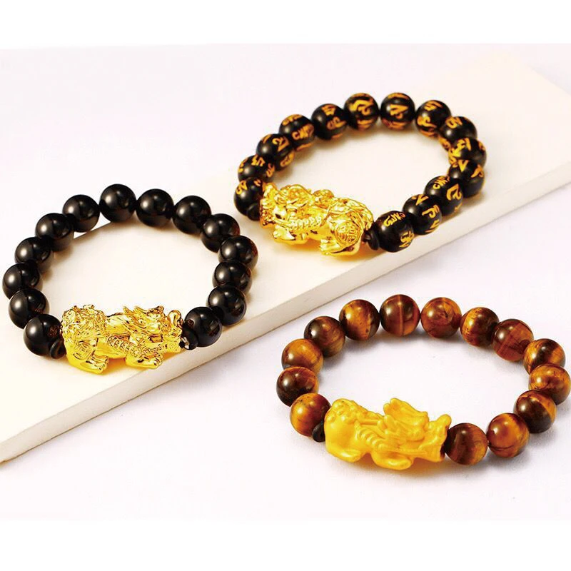 MxGxFam Brave Troops Beads Bracelet For Men Women 24 K Pure Gold Color Fashion Jewelry Auspicious Ancient Animal