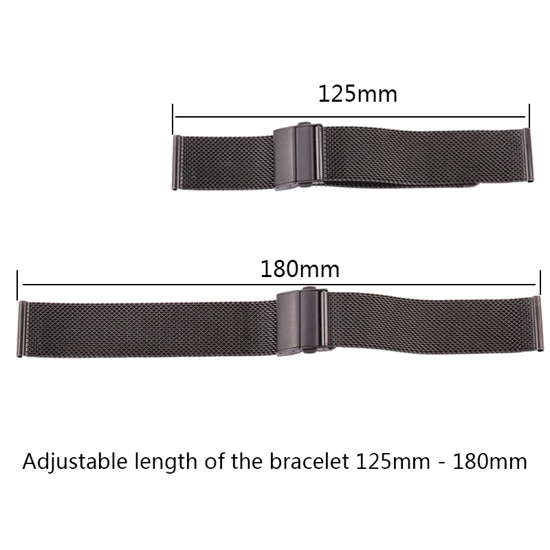 Milanese Stainless Steel Watch Bracelet Silver Black Women Men Strap 16mm - 24mm Metal Watchband Deployment Clasp