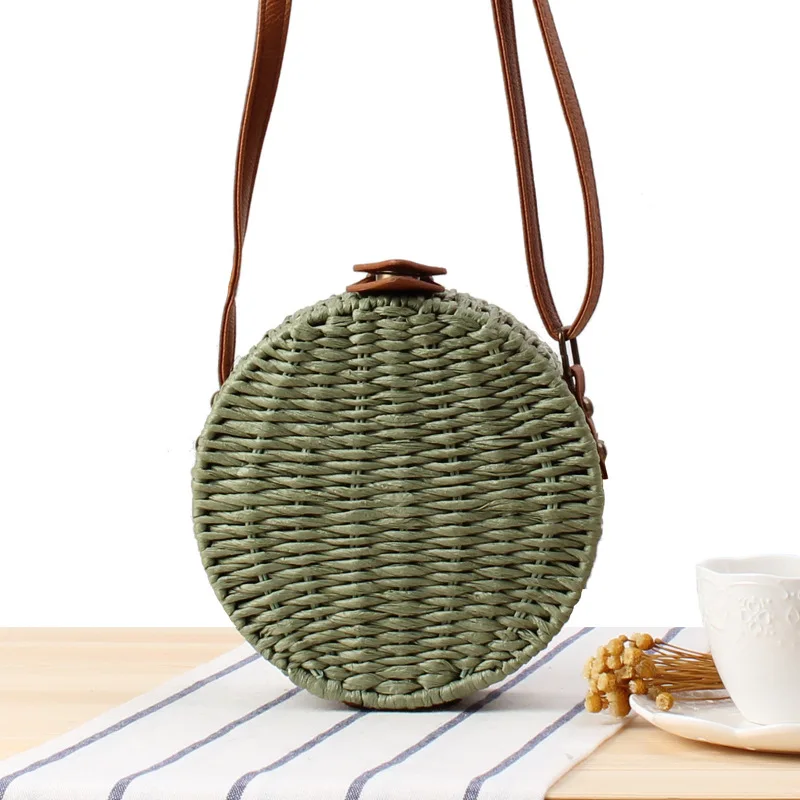 Bolso de hombro de forma redonda para mujer, bolsa de playa tejida de estilo Natural, de paja, pequeña, redonda, para pastel, a7197, 18x18CM