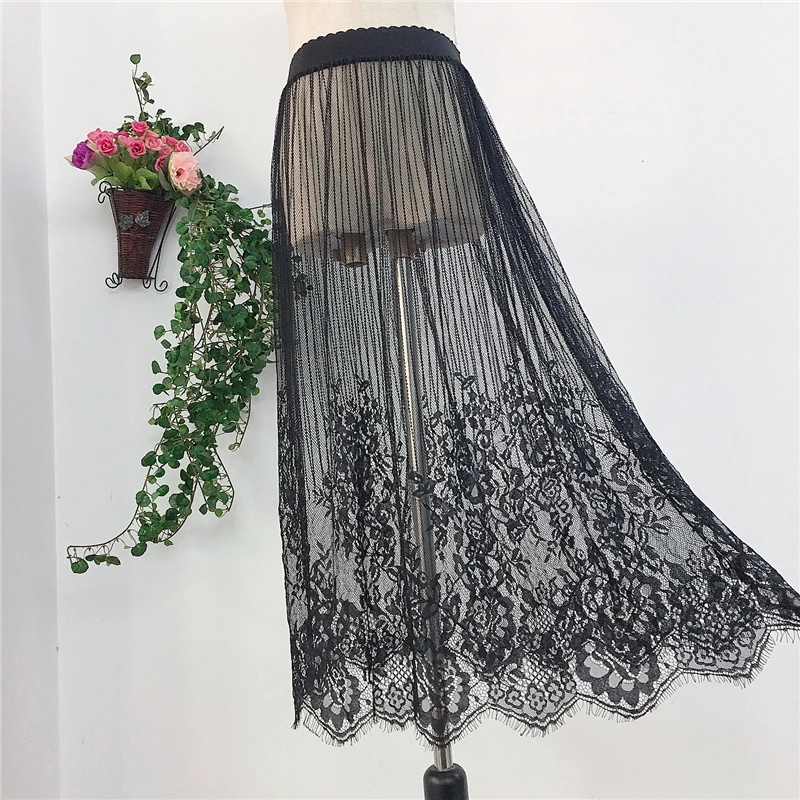 

Underskirt Lace Mesh A Line Skirt Woman Skirts See Through One Layer Striped Beach Black White Petticoat Tulle Midi Skirt