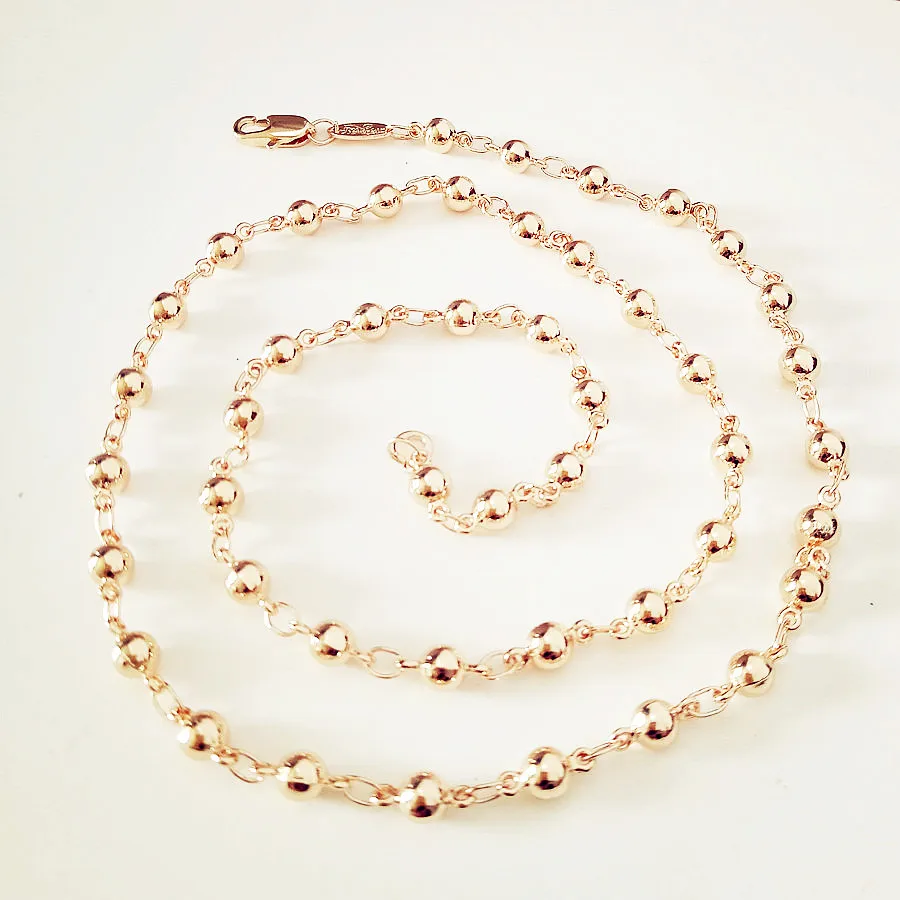 4 MM Wide Cute Ball Link Women Bracelet/Necklace Jewelry Sets 585 Gold Color Wedding Jewelry Beads image 4