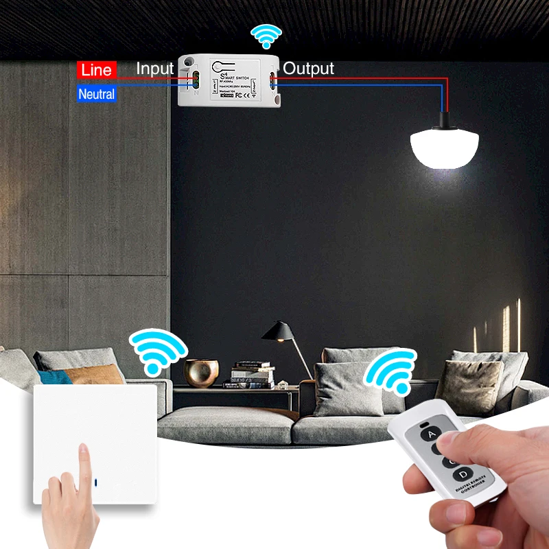 UBARO 433Mhz RF Wireless Remote Switch Module Breaker For Light On/Off  Plastic Panel Led Indicator Controller  Ac90-250V 10A