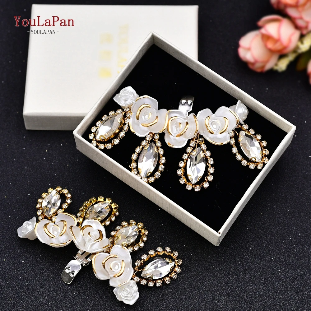 YouLaPan-hebilla para zapatos de novia para mujer, Clips decorativos brillantes con diamantes de imitación, hebilla con dijes, Clips para zapatos de Ojos de caballo, X29, 2 unidades por lote