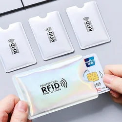 Funda de tarjeta de bloqueo RFID para hombres y mujeres, protector de bloqueo de lector NFC de papel de aluminio láser, soporte de tarjeta de crédito bancaria antiescaneo, 5 piezas