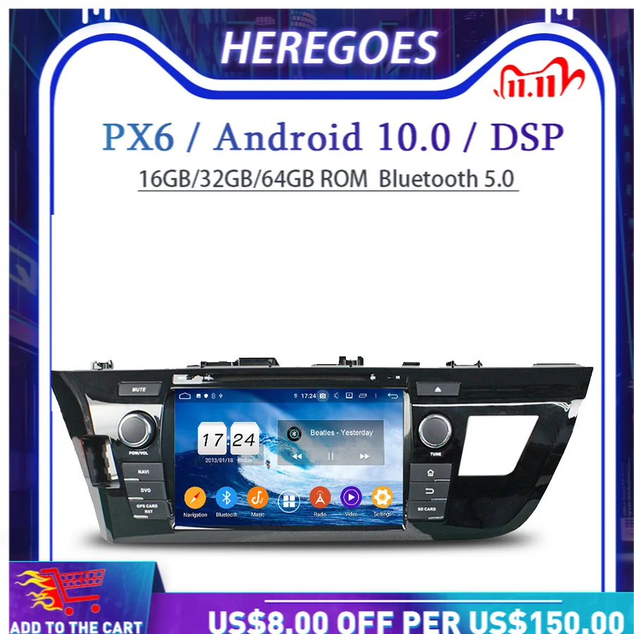 

1280*720PX6 автомобильный DVD плеер DSP IPS TDA7851 Android 10,0 4 Гб + 64 Гб Wi-Fi Bluetooth 5,0 радио GPS Google для Toyota Левин 2013-2015