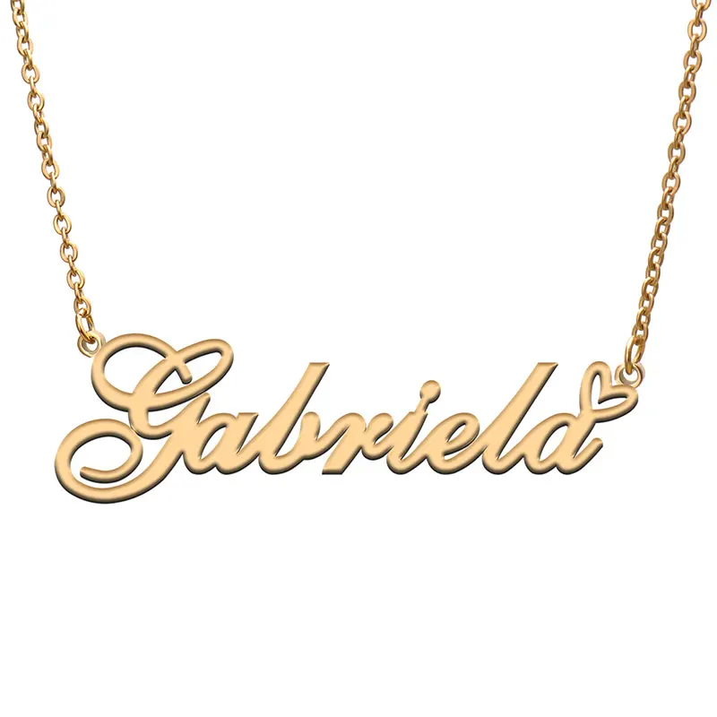 Gabriela with Heart Name Necklace for Women Stainless Steel Jewelry Nameplate Pendant Femme Mother Girls Gift