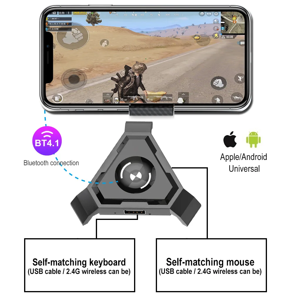 HXSJ P5 Bluetooth Gaming Converter Mobile Gaming Keyboard Mouse Connector for Android Phone Connection Plug and Play