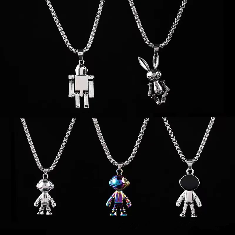 

ins cute vintage metal old mini robot men and women pendant necklace fashion trend hip hop necklace gift